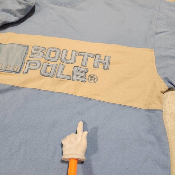 VTG South Pole Mens XL Embroidered Spellout Blue Long Sleeve T Shirt Streetwear - Picture 11 of 12